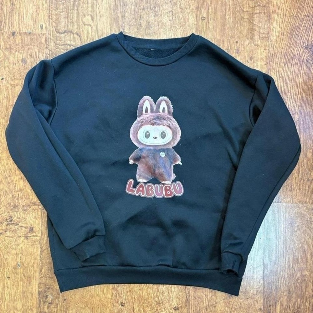 custom reprint Labubu black crewneck sweatshirt,‎ crack print, no size, small?